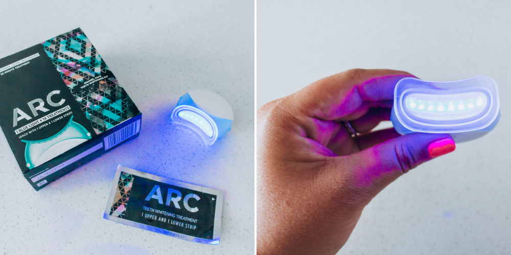 flatlay of the ARC product and showing the LED blue light