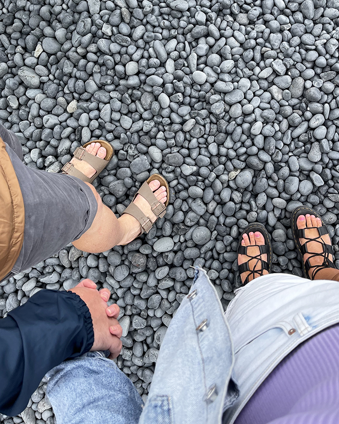 Polished black pebbles at Cobble Beach in Newport, Oregon