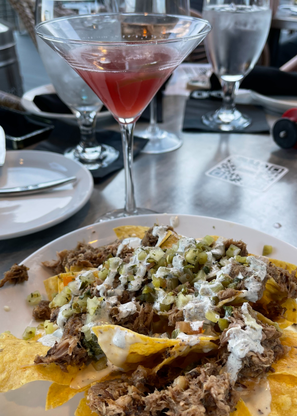 Nachos and a drink at The Rooftop at Waters Hotel in Hot SPrings Arkansas